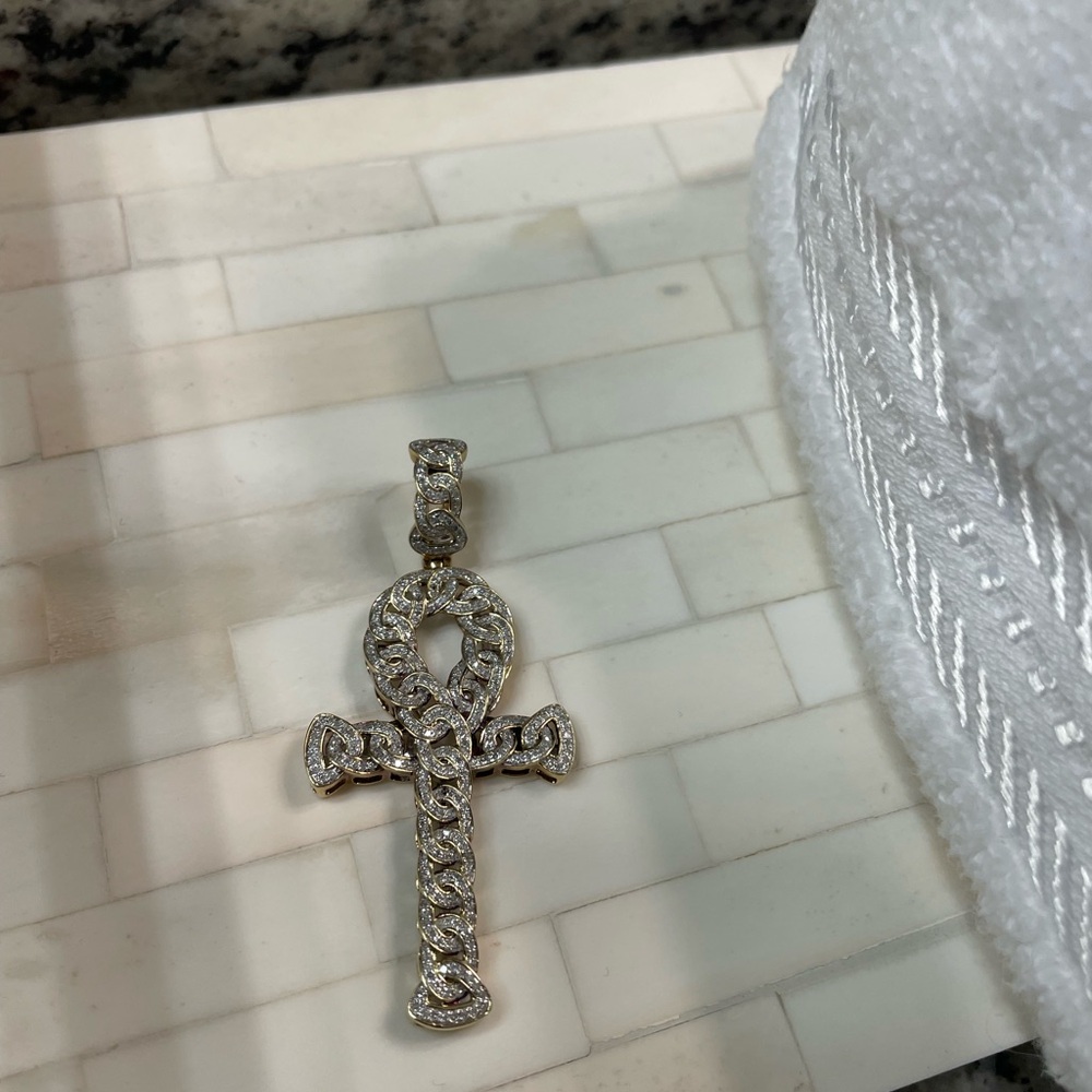 Gold and Silver Ankh Cuban Link Cross Pendant